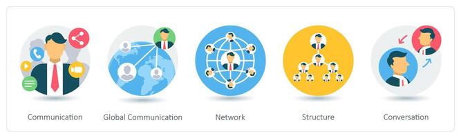 A set of 5 business icons as communication, global communication, network vector