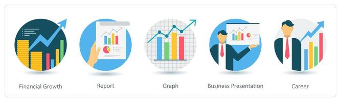 A set of 5 business icons as financial growth, report, graph vector