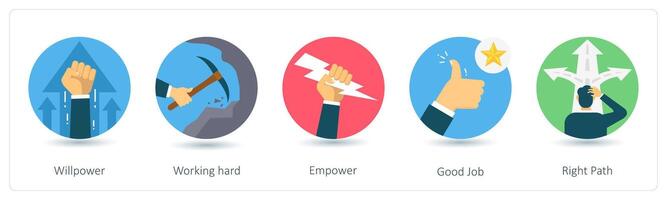 A set of 5 business icons as willpower, working hard, empower vector