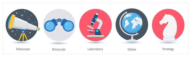 A set of 5 business icons as telescope, binocular, laboratory vector