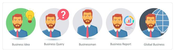 A set of 5 business icons as business idea, business query, businessman vector