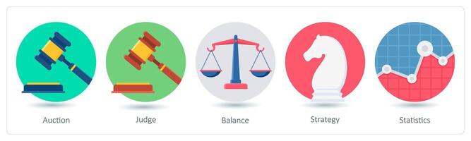 A set of 5 business icons as auction, judge, balance vector