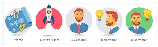 A set of 5 business icons as project, business launch, businessman vector
