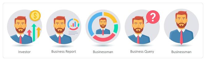 A set of 5 business icons as investor, business report, businessman vector