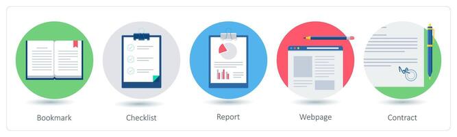 A set of 5 business icons as bookmark, checklist, report vector