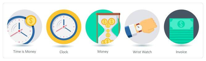 A set of 5 business icons as time is money, clock, money vector