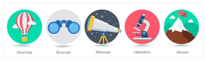 A set of 5 business icons as parachute, binocular, telescope vector