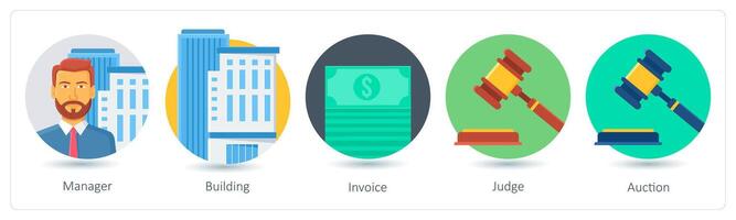 A set of 5 business icons as manager, building, invoice vector