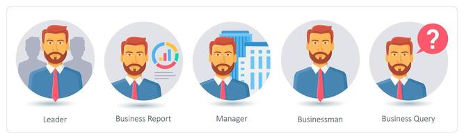A set of 5 business icons as leader, business report, manager vector