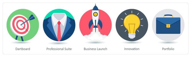 A set of 5 business icons as dartboard, professional suite, business launch vector