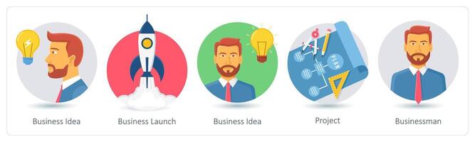 A set of 5 business icons as business idea, business launch, project vector