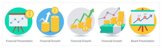 A set of 5 business icons as financial presentation, financial growth, board presentation vector