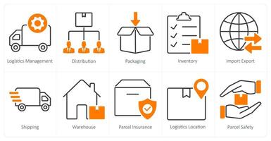 A set of 10 logistics icons as logistics management, distribution, packaging vector