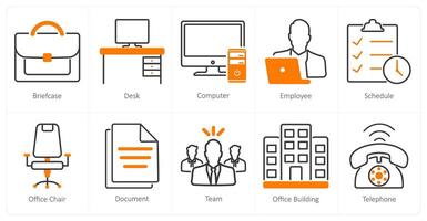 A set of 10 office icons as briefcase, desk, computer vector