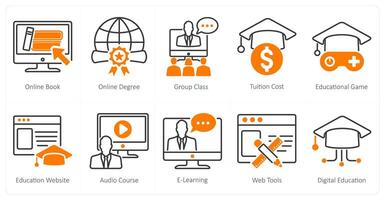 A set of 10 online education icons as online book, online degree, group class vector