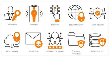 A set of 10 security icons as permission, detector, pin code vector