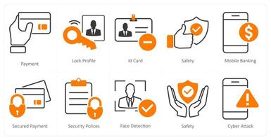 A set of 10 security icons as payment, lock profile, id card vector