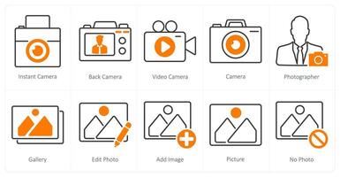 A set of 10 photography icons as instant camera, back camera, media camera vector