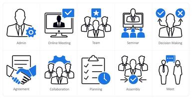 A set of 10 meeting icons as admin, online meeting, team vector