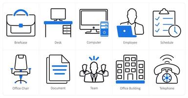 A set of 10 office icons as briefcase, desk, computer vector
