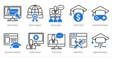 A set of 10 online education icons as online book, online degree, group class vector