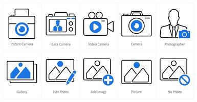 A set of 10 photography icons as instant camera, back camera, camera vector