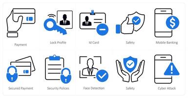 A set of 10 security icons as payment, lock profile, id card vector