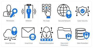 A set of 10 security icons as permission, detector, pin code vector