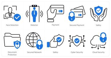 A set of 10 security icons as face detection, detector, payment, secured payment vector