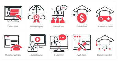 A set of 10 online education icons as online book, online degree, group class vector