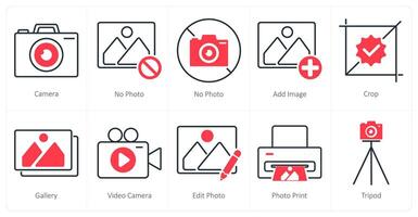 A set of 10 photography icons as camera, no photo, add image vector