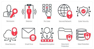 A set of 10 security icons as permission, detector, pin code vector