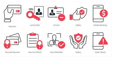 A set of 10 security icons as payment, lock profile, id card vector