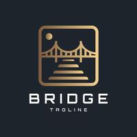 Golden Bridge logo with modern and elegant style frame. This logo consists of an illustration of a bridge connecting two sides. Dark background vector