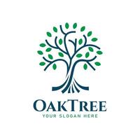 Elegant and modern Oak Tree This logo consists of an illustration of an oak tree with a strong trunk and branches spreading green leaves. For businesses related to nature, the environment vector