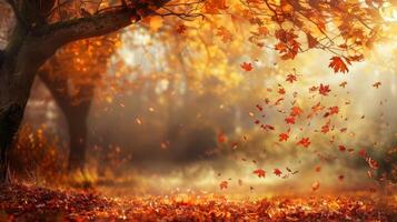 A tree with many leaves falling from it photo