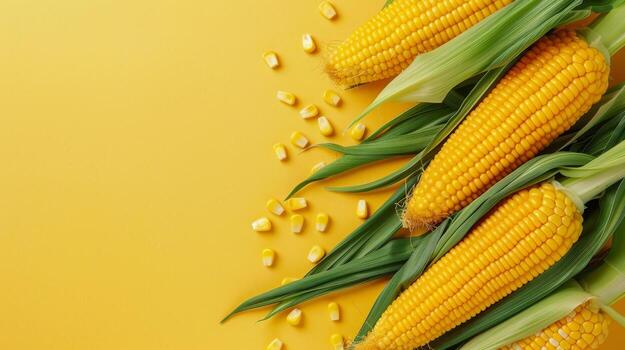 A bunch of corn is on a yellow background photo