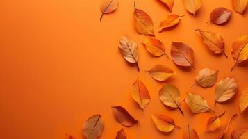 A close up of orange leaves on a yellow background photo