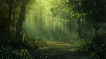 A forest with a path through it photo