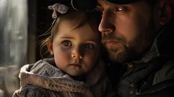 A man and a little girl are holding hands photo