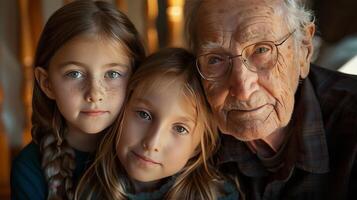 A man and two young girls are posing for a picture photo
