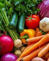 a colorful array of fresh vegetables freshly harvested and full of natural textures photo