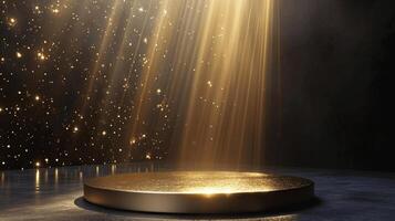 empty stage with a spotlight shining down on a circular platform photo
