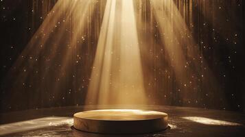 empty stage with a spotlight shining down on a circular platform photo