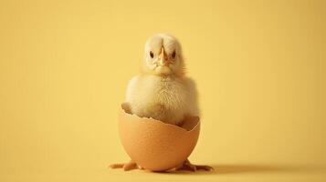 young chick sitting inside the lower half of an eggshel photo