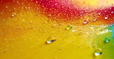 Bright abstract colorful liquid background with multi-colored drops and bubbles photo