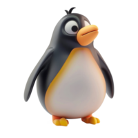 A cute 3D penguin looking to the right with a surprised expression on its face png
