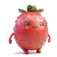 A cute strawberry cartoon character with a happy face and little arms and legs. png