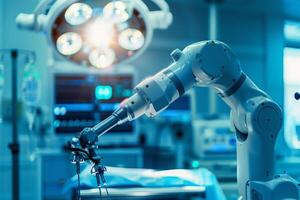 A robotic arm with surgical instruments performing a delicate operation. AI generate photo