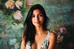 A portrait with the persons clothig and background share a similar color palette. AI generate photo